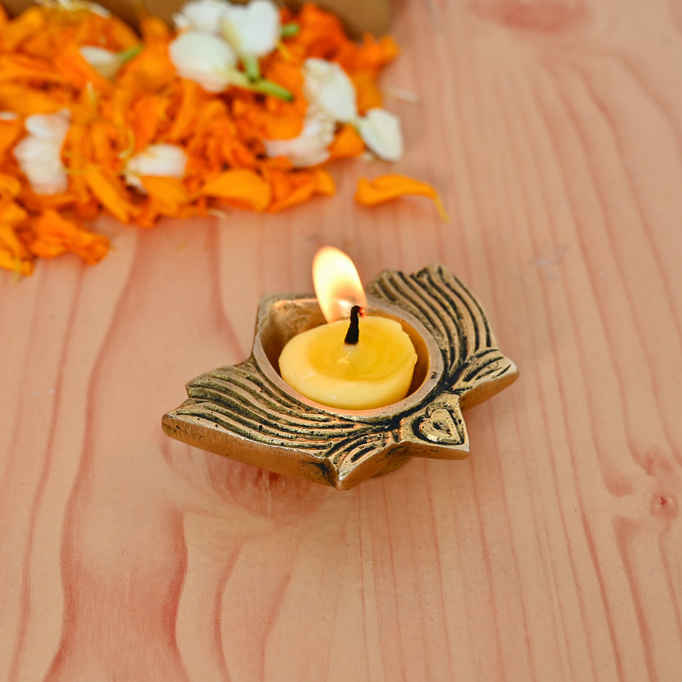 Premium Diwali Combo with Backdrop frame ,Pooja Aasan, Brass Laxmi Ganesh and Brass Lotus Diya - (Set of 4)