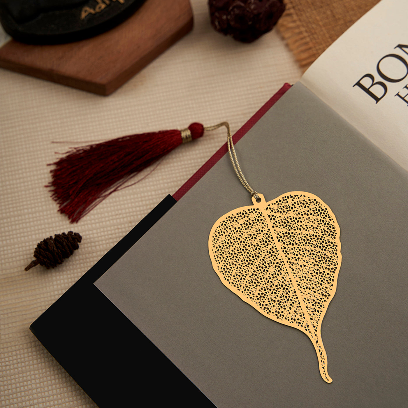 Brass Pipal Leaf Design bookmark