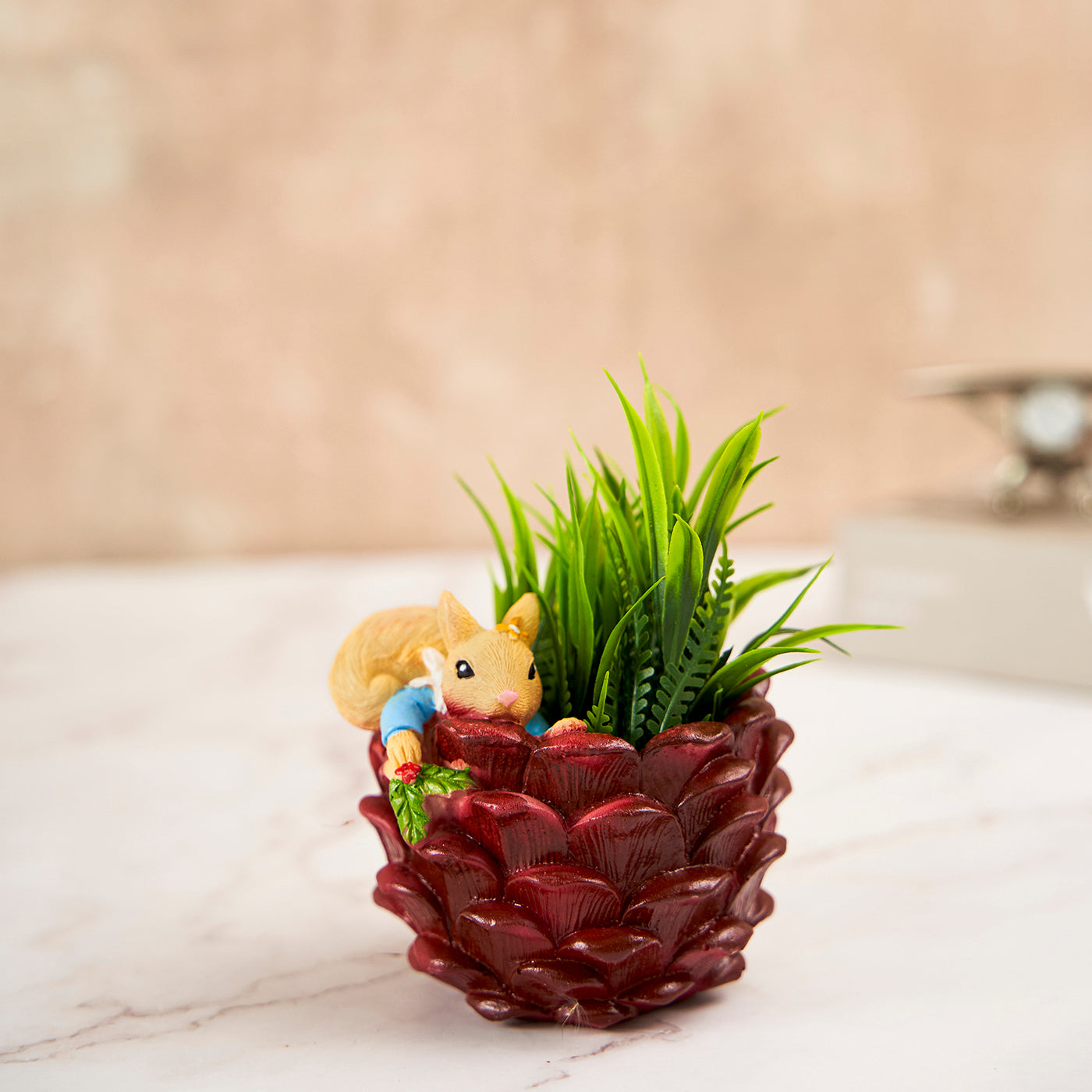 Squirrel in Pine Succulent Planter For Home Garden Office Desktop