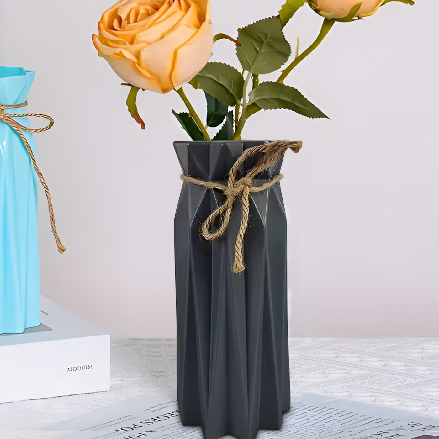 Plastic Flower Vases for Home Decor, Bedroom, Centrepiece Living Room, Office Decoration (Grey)