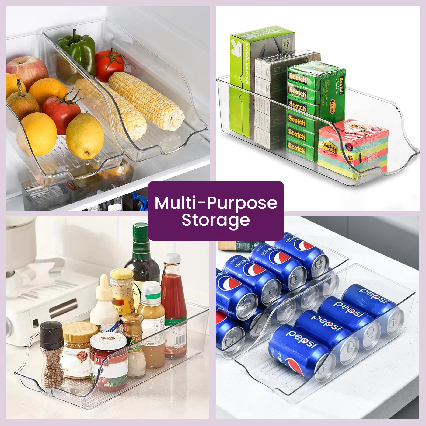 Fridge Storage Containers Soda Can Organizer Bins for Drinks & Beverages Multipurpose for Fruits, Vegetables, & Kitchen Countertops