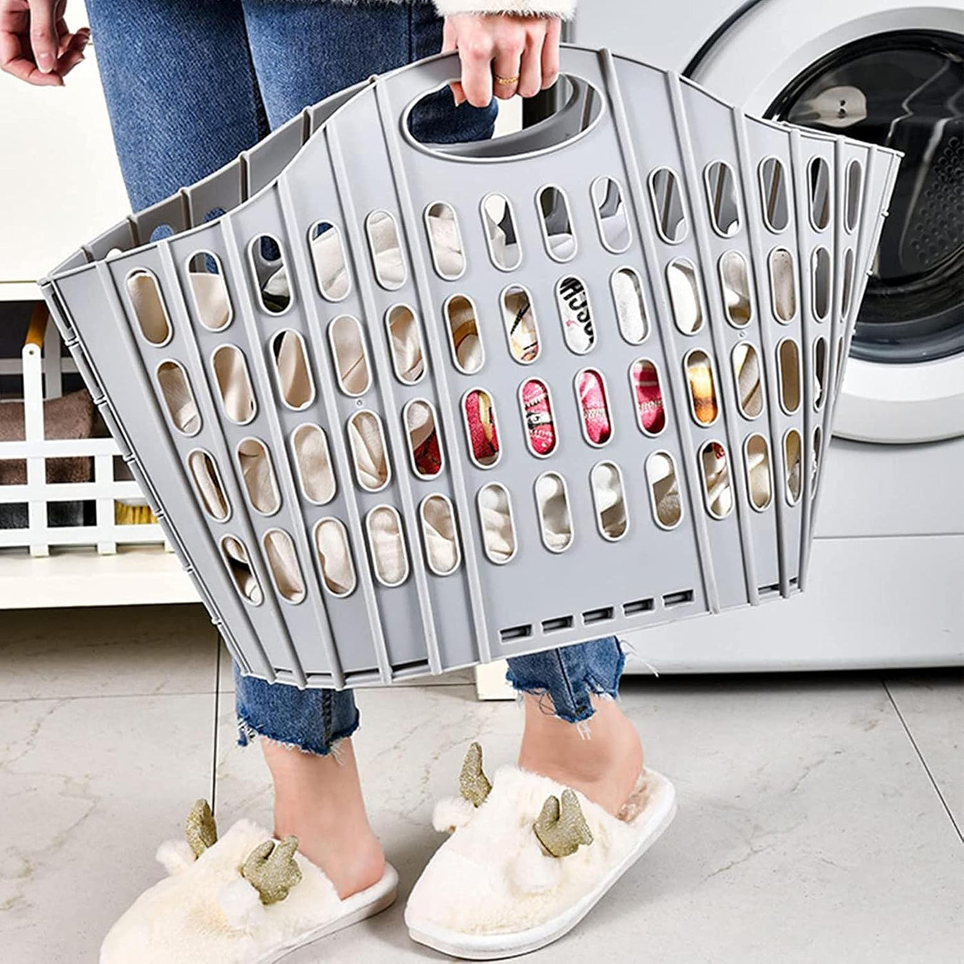 Plastic Foldable Laundry Basket for Clothes with Handle | Laundry Bag for Bathroom | Washing Clothes Storage Basket | Toy Storage Basket