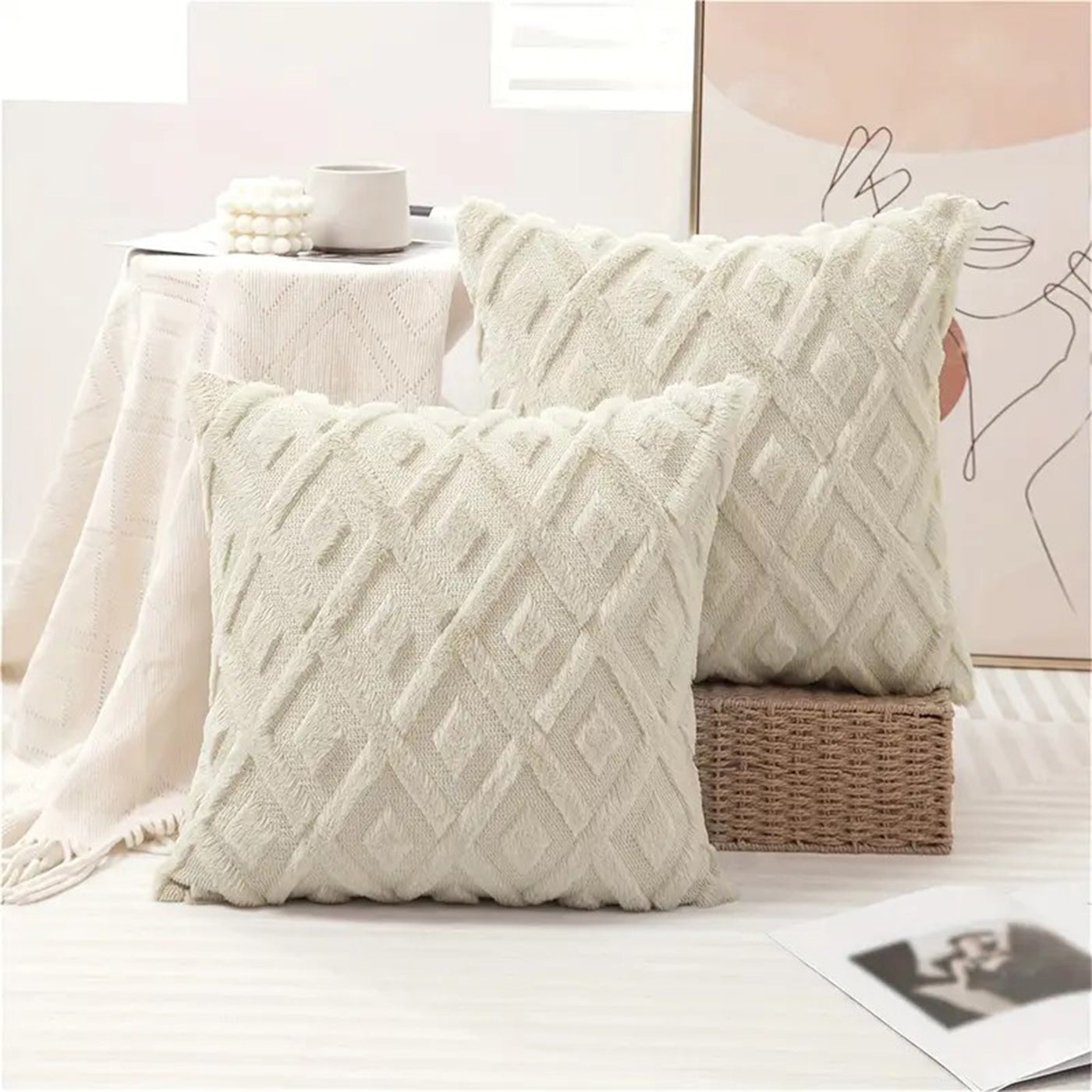 Cushion Cover | Soft Throw Pillow Case 42 x 42 cm | Sofa, Bedroom & Car Décor (White)