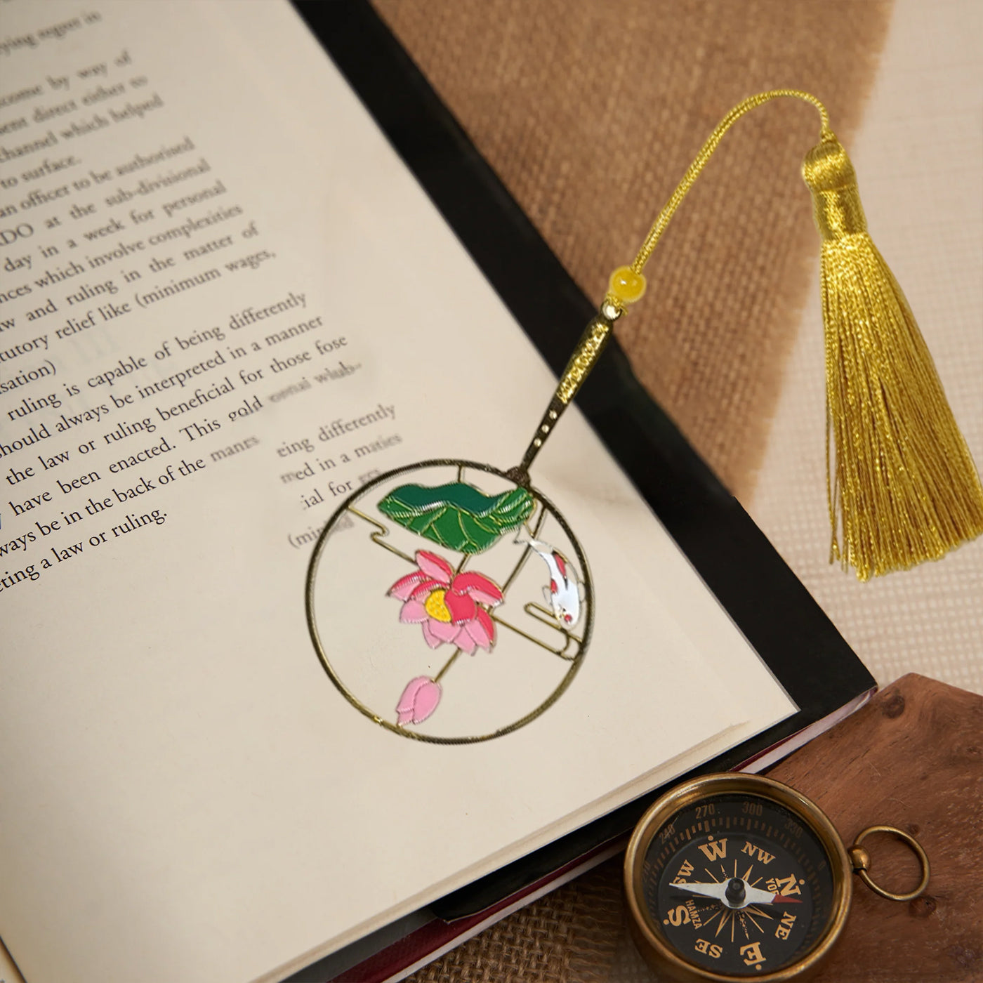 Brass Bookmarks Handcrafted Lotus Design Multicolor Bookmark with Tassel Gift for Teachers, Readers , Book Lovers, Student