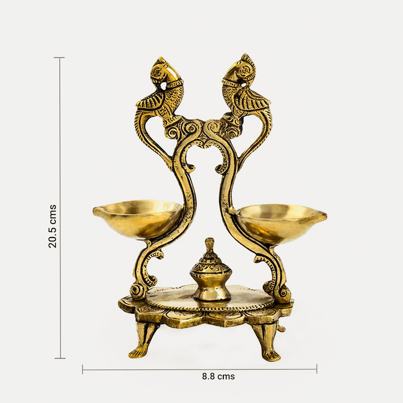 Peacock Design Twin Oil Wick Brass Diya With Gift Box