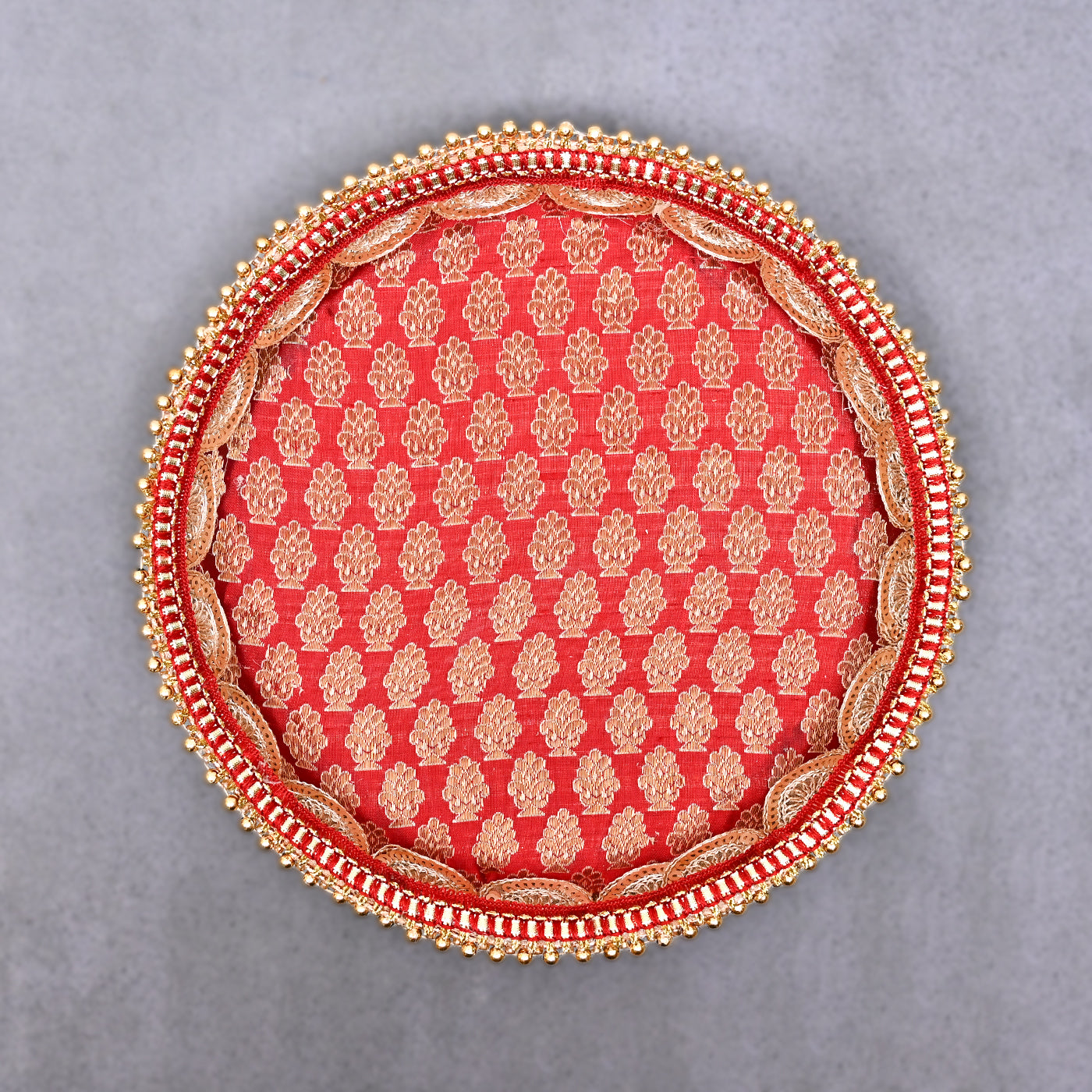 Pooja Thali Set | Stainless Steel Handcrafted Decorative Pooja Thali for Diwali Puja, Home, Temple, Mandir, Wedding, Bhai Dooj Decorative Puja Plate (Red)