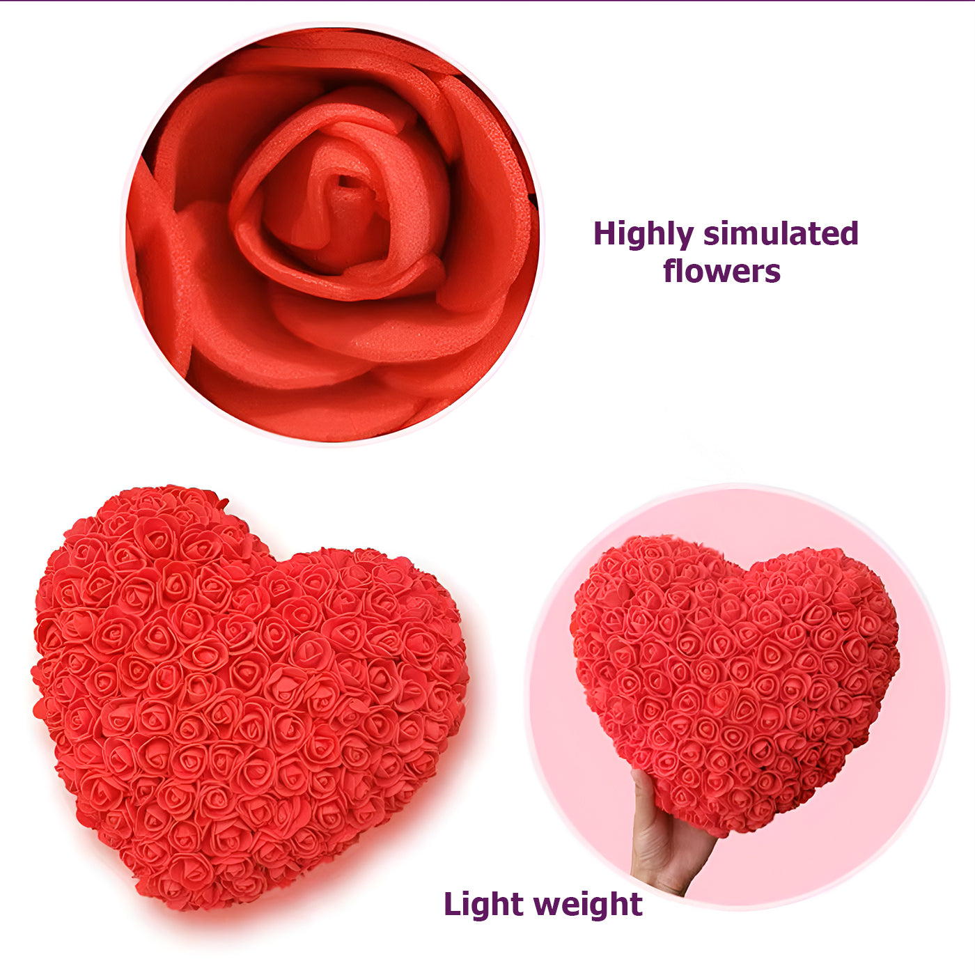 Heart-Shaped Rose Foam Flower Gift | Valentine's Day, Wedding, Anniversary, Christmas Decor | Romantic Love Simulation Flower for Girlfriend & Home Decoration (Red)
