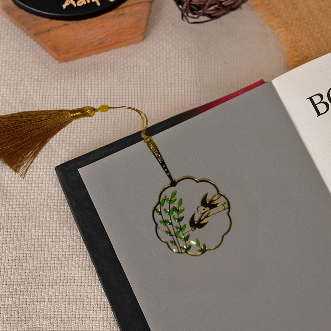 Brass Bookmarks Handcrafted Leaves & Bird Design Multicolor Bookmark with Tassel Gift for Teachers, Readers , Book Lovers, Student
