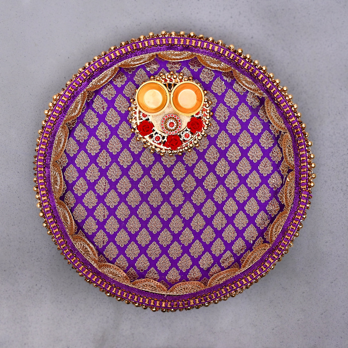 Pooja Thali with Roli, Chawal - Purple