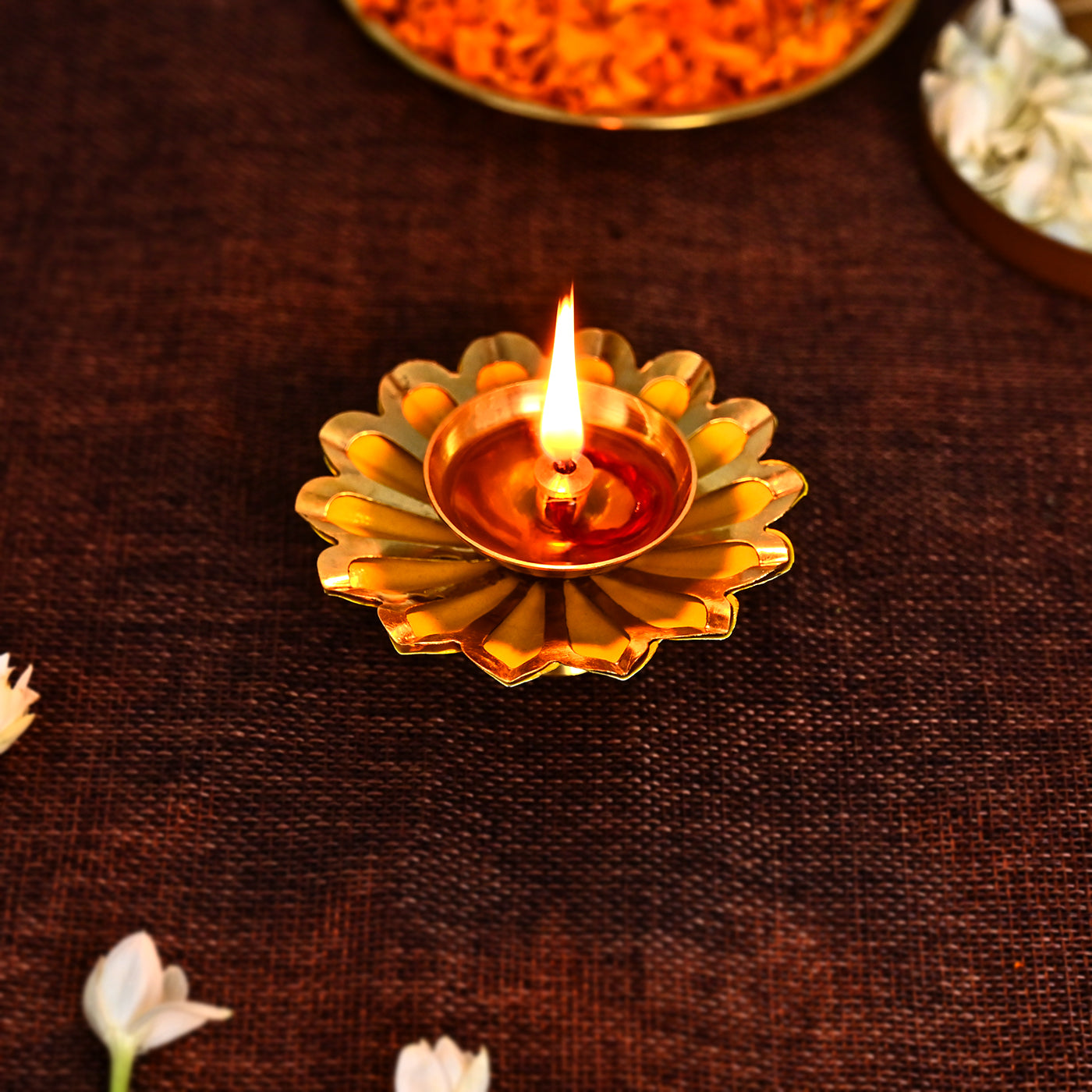 Lotus Shaped Brass Diya for Home decoration / Office decoration (Set of 2)