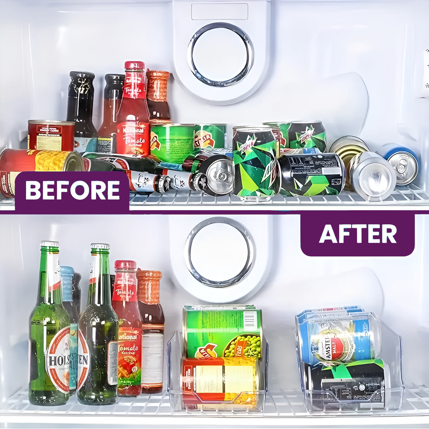Fridge Storage Containers Soda Can Organizer Bins for Drinks & Beverages Multipurpose for Fruits, Vegetables, & Kitchen Countertops