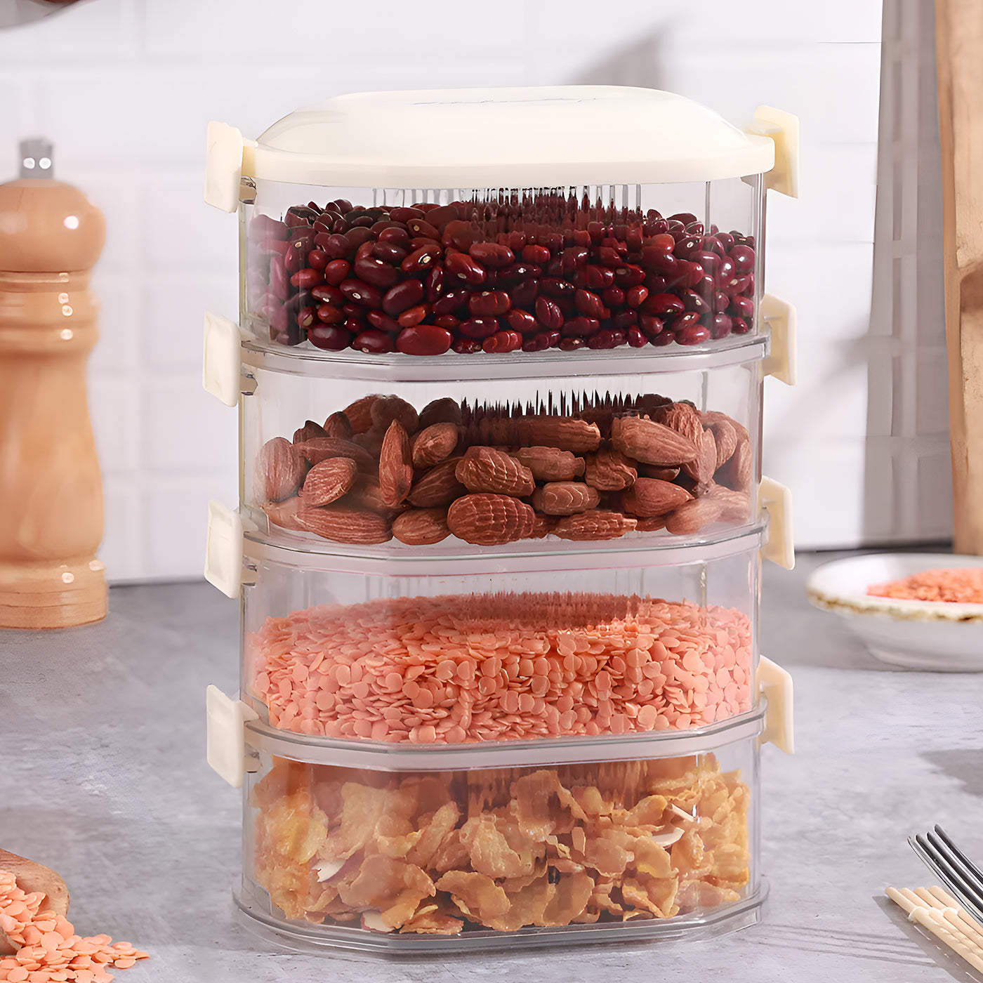 Airtight 4-Layer Spice Storage Box | Masala Containers for Kitchen Organization