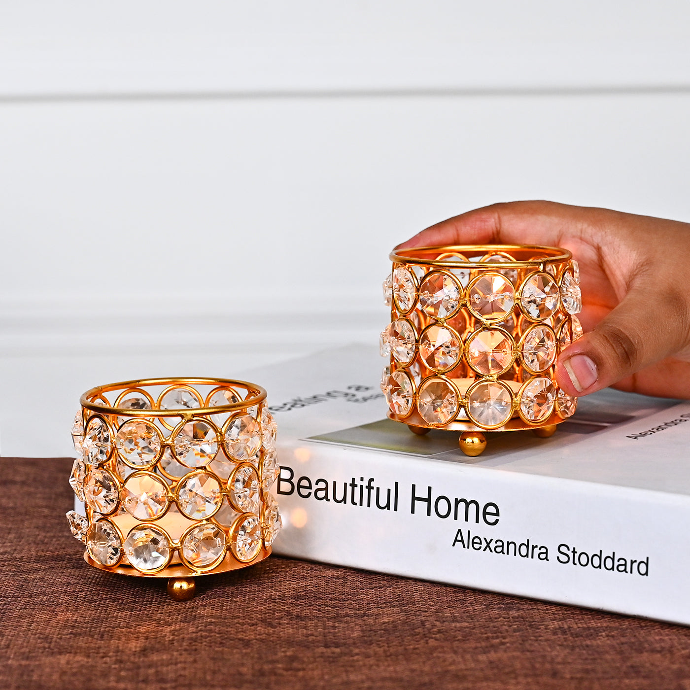 Glimmering Crystal Tea-Light Holder(Set of 2)