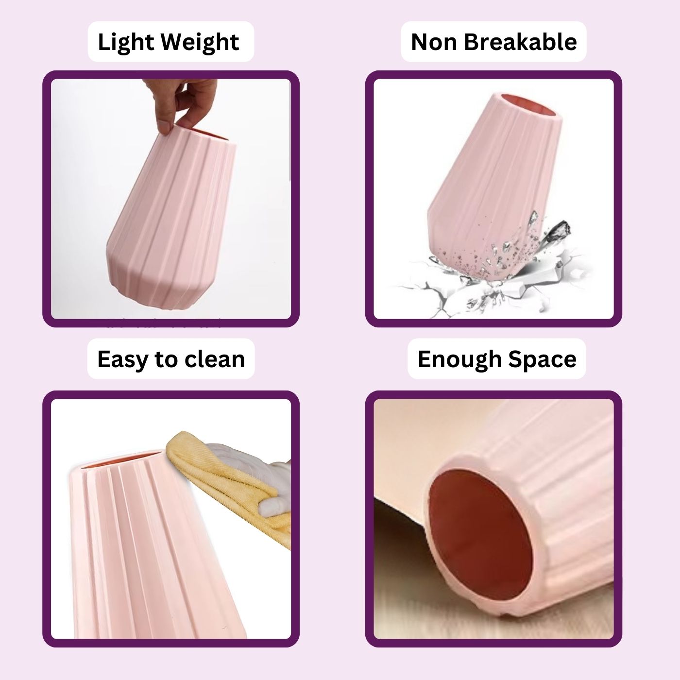 Plastic Flower Vases for Home Decor, Bedroom, Centrepiece Living Room, Office Decoration (Light Pink)