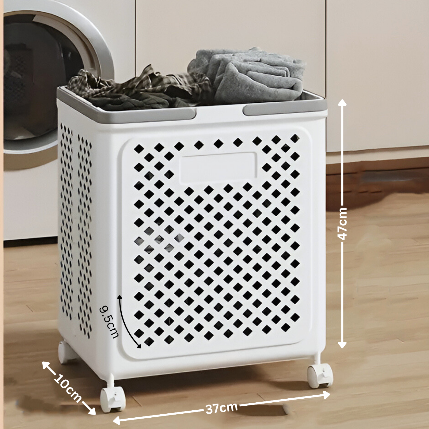 Foldable Plastic Laundry Basket Bathroom Clothes Storage with Wheels and Toy Organizer