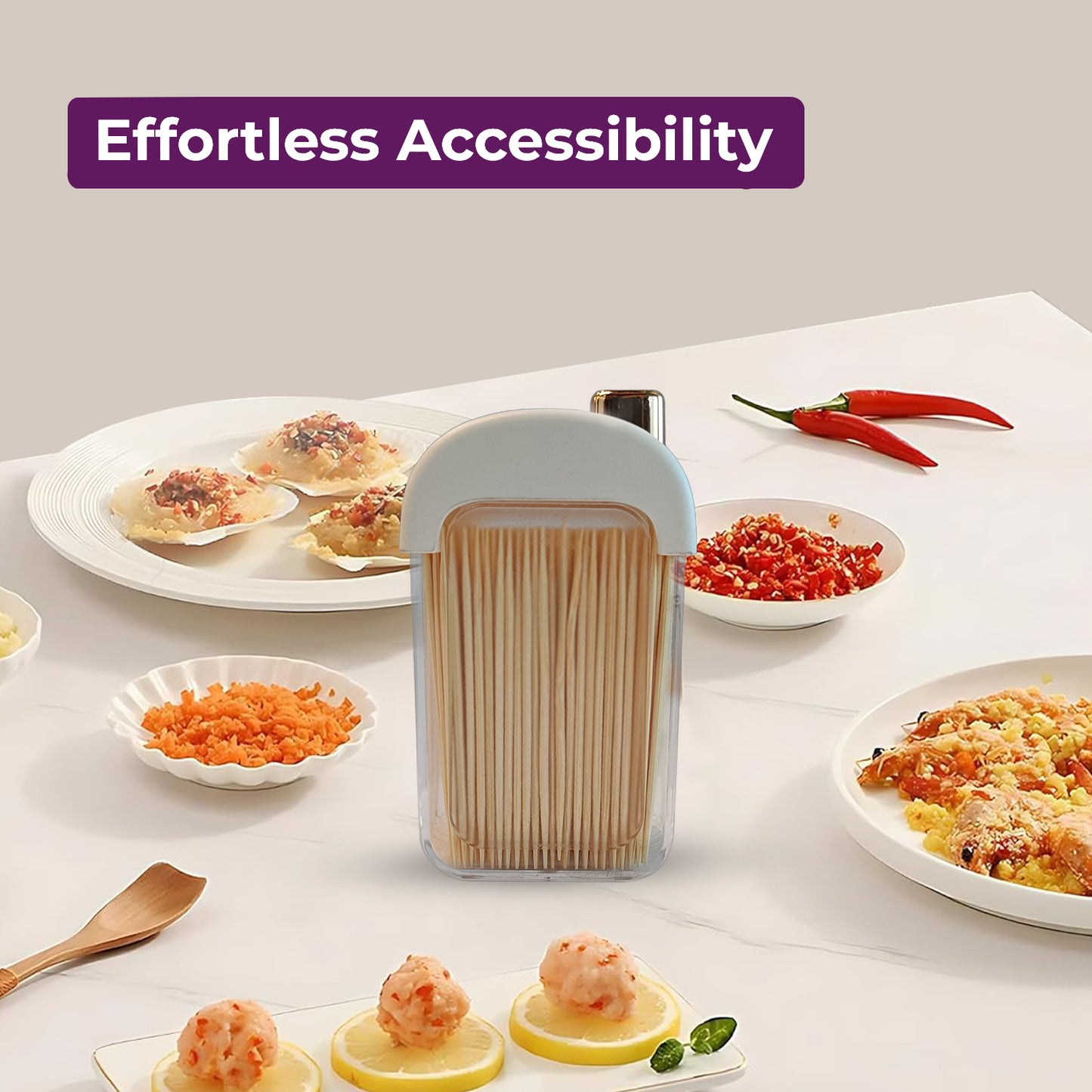 Plastic Toothpick Dispenser with 500 Toothpicks for Kitchen & Restaurant (White)