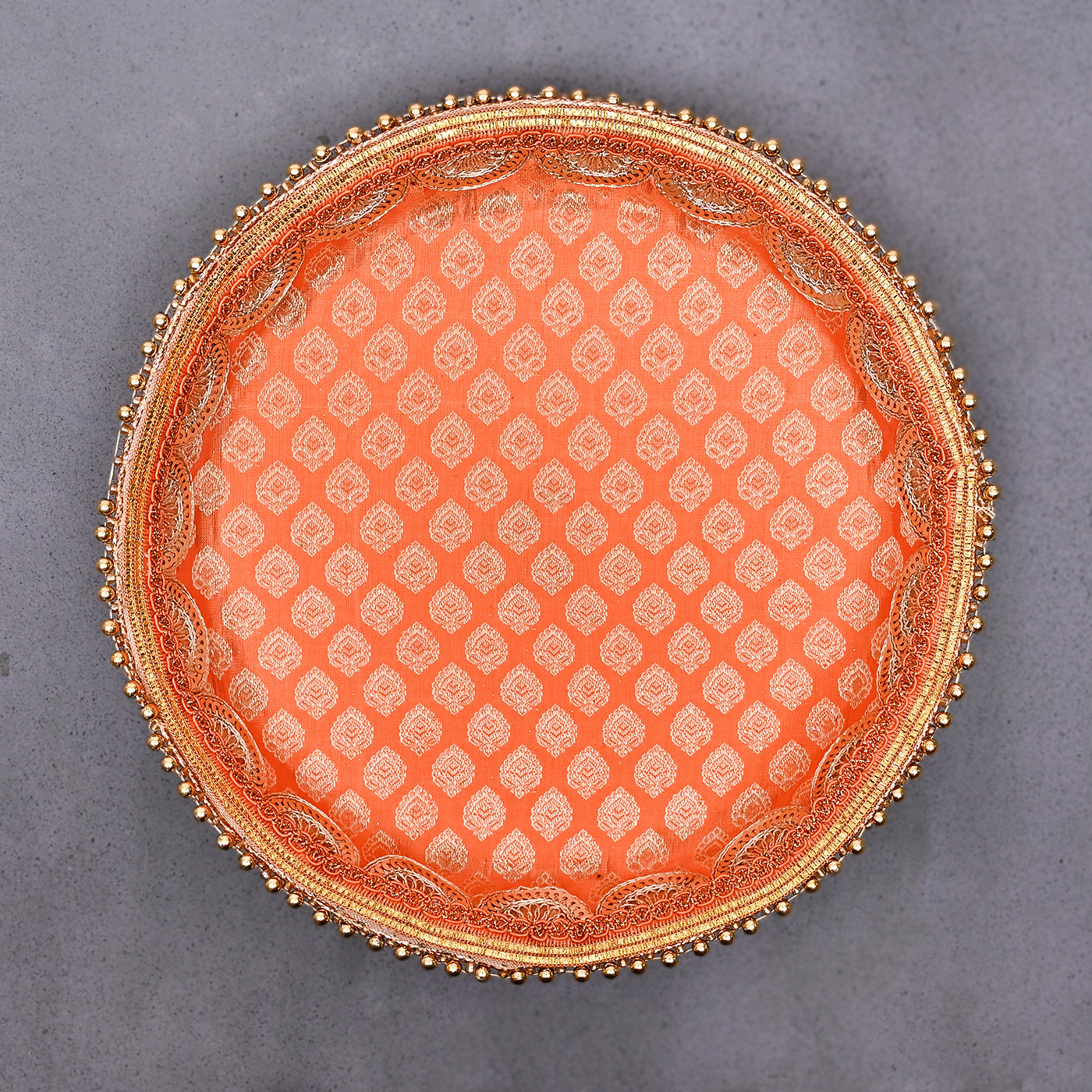 Pooja Thali Set | Stainless Steel Handcrafted Decorative Pooja Thali for Diwali Puja, Home, Temple, Mandir, Wedding, Bhai Dooj Decorative Puja Plate (Orange)