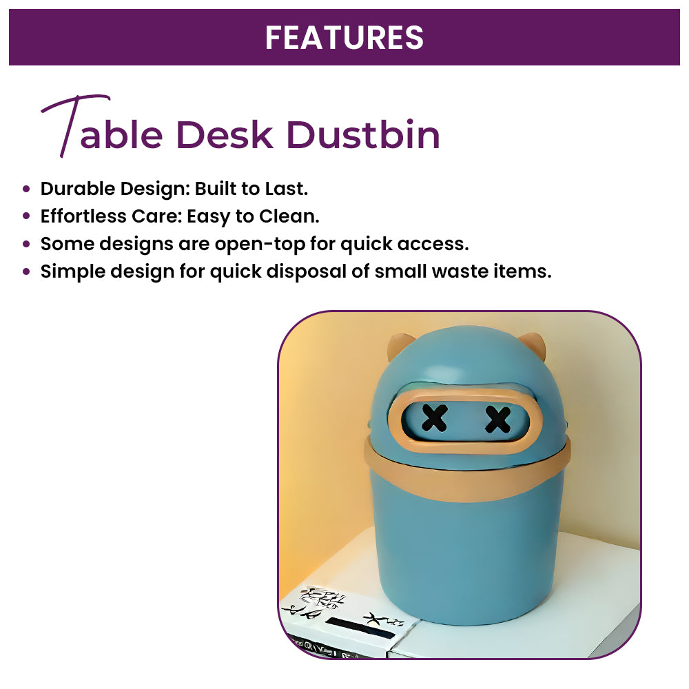Plastic Mini Table Desk Dustbin with Swing Lid for Home, Living Room, Table, Bathrooms, Kitchens, Offices (Blue)