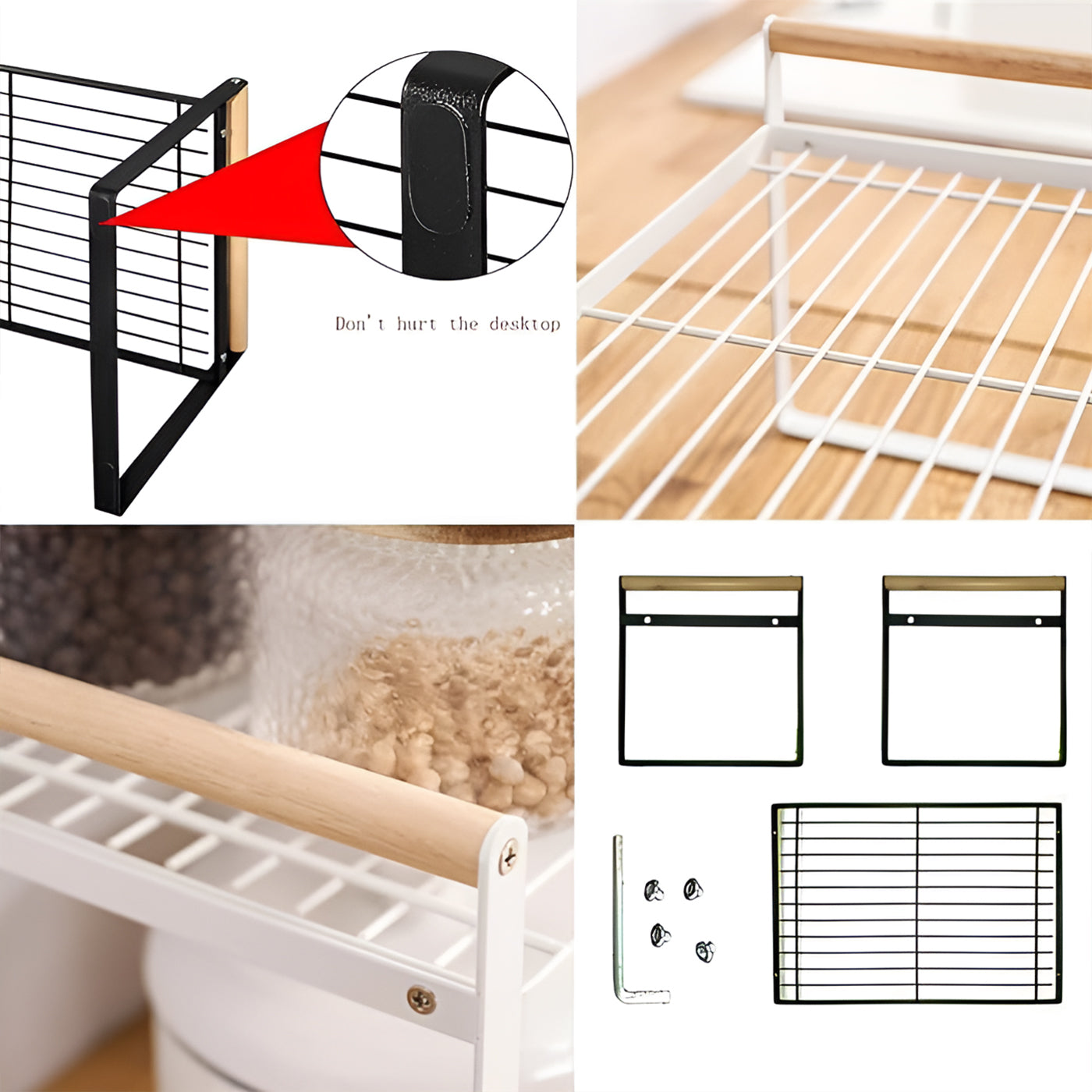 1 Tier Metal Cabinet Organizer Kitchen Storage Rack with Wooden Handles (White)