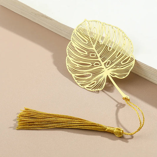 Brass Bookmarks Handcrafted Leaf Design Gold Bookmark with Tassel Gift for Teachers, Readers , Book Lovers, Student