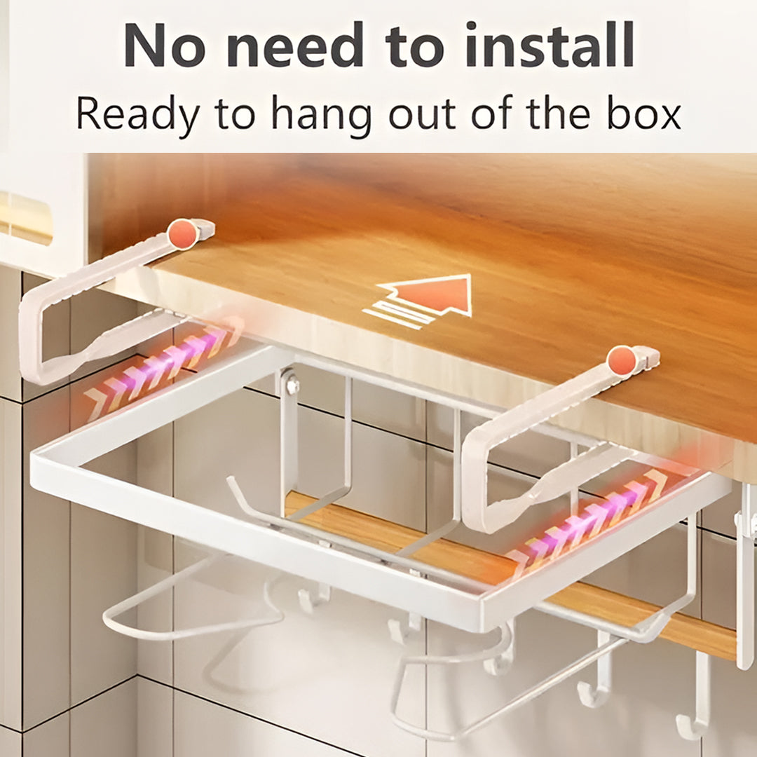 Multifunctional Kitchen Wall Organizer with Pot Lid Holder | 5 Hooks Space-Saving Utensil Hanger for Cooking, Bathroom (24cm x 19cm x27cm) White