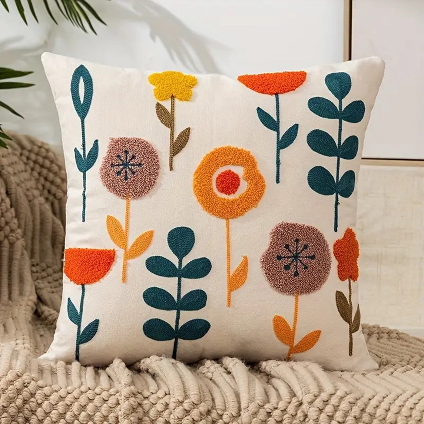 Cotton Cushion Cover | Knitted Throw Pillow Case 45 x 45 cm | Soft & Stylish (White)