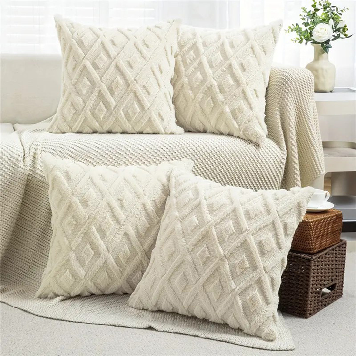 Cushion Cover | Soft Throw Pillow Case 42 x 42 cm | Sofa, Bedroom & Car Décor (White)