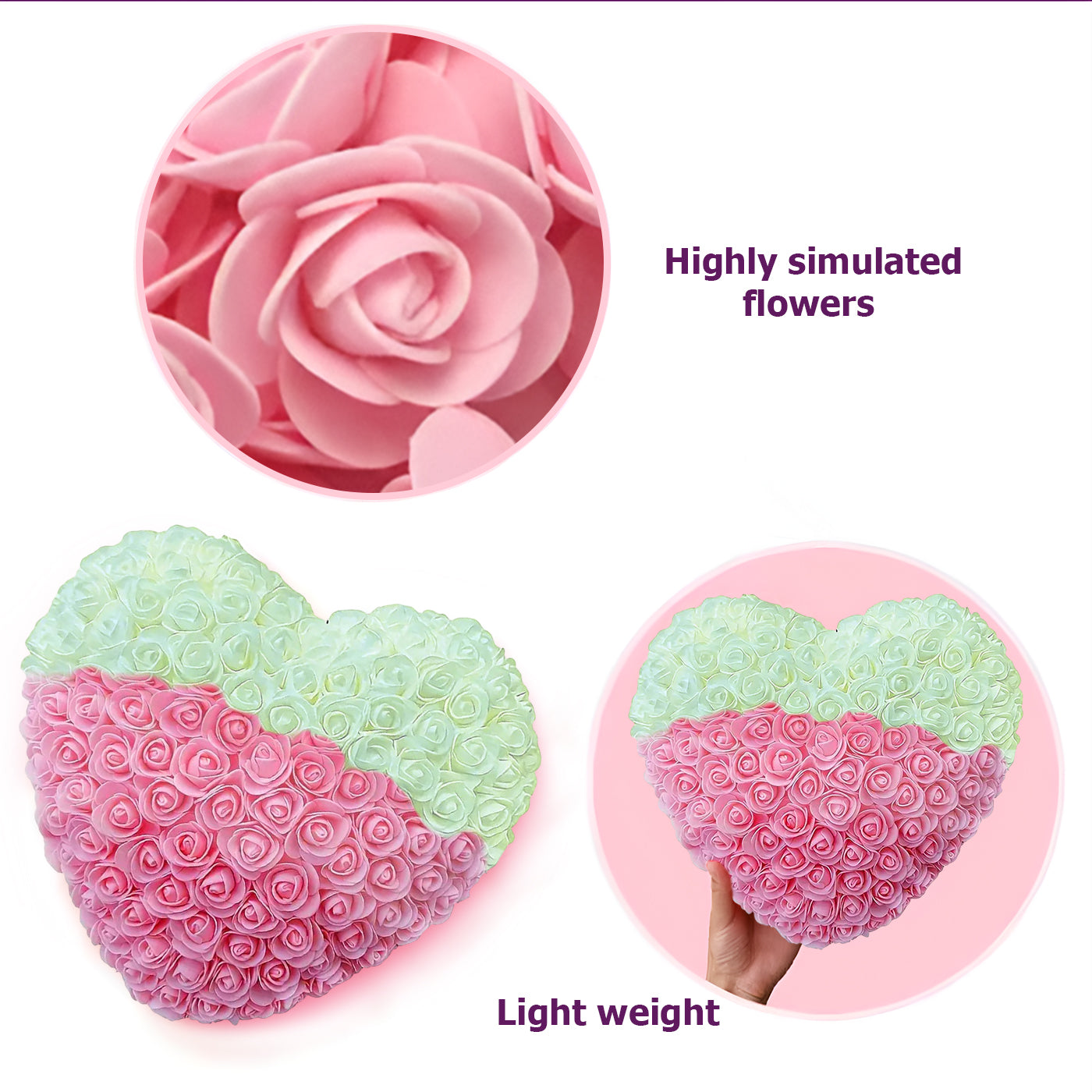Heart-Shaped Rose Foam Flower Gift | Valentine's Day, Wedding, Anniversary, Christmas Decor | Romantic Love Simulation Flower for Girlfriend & Home Decoration (White & Pink)