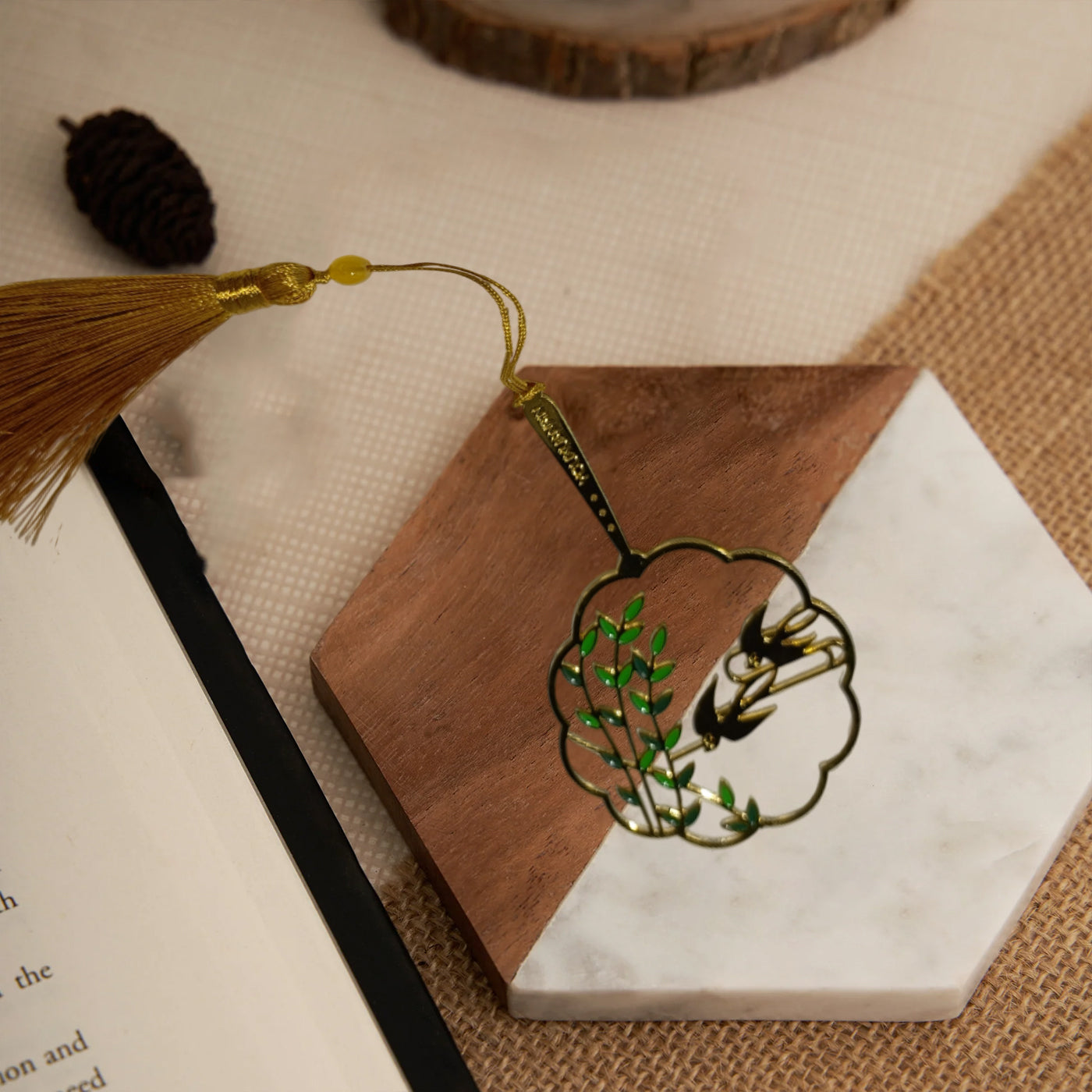 Brass Bookmarks Handcrafted Leaves & Bird Design Multicolor Bookmark with Tassel Gift for Teachers, Readers , Book Lovers, Student