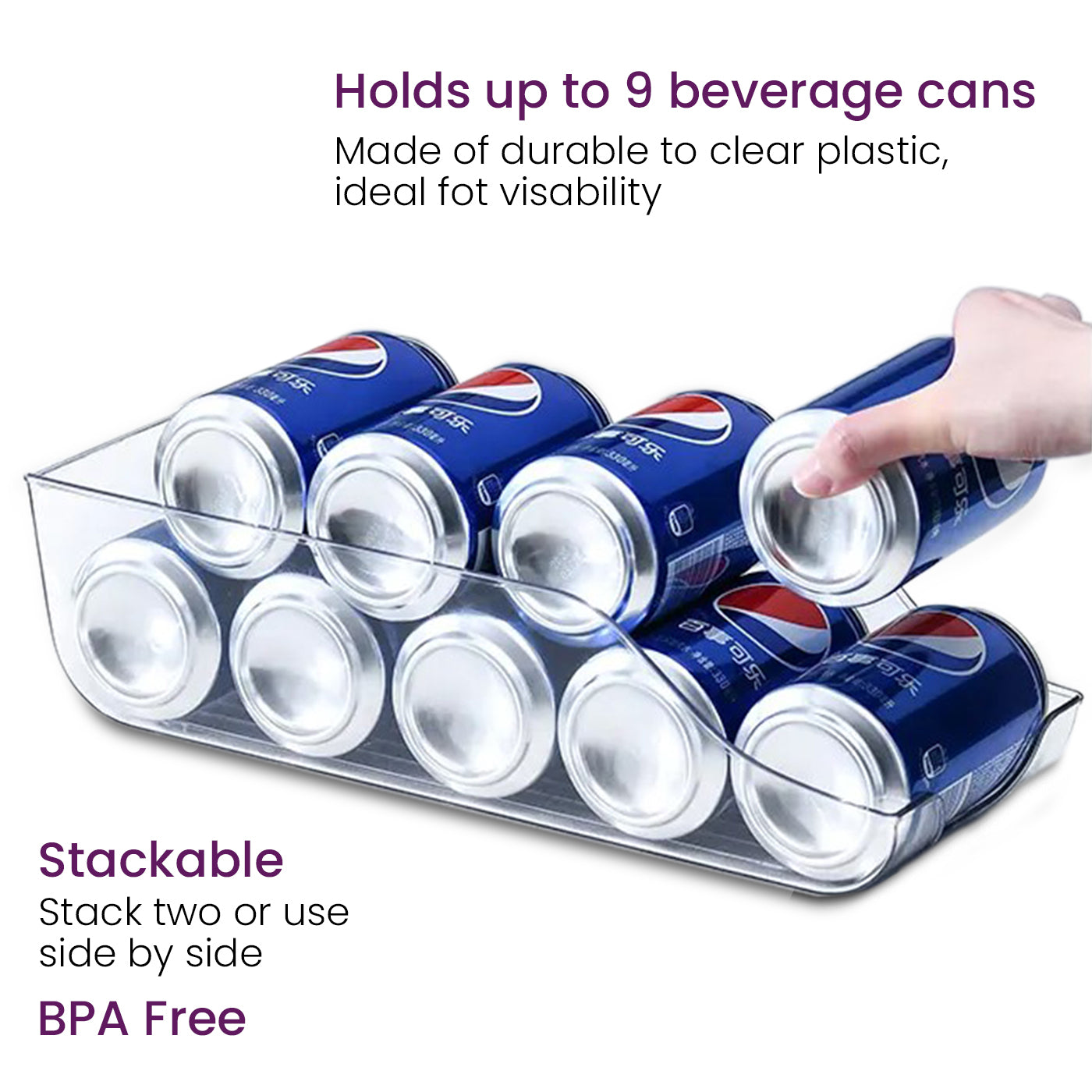 Fridge Storage Containers Soda Can Organizer Bins for Drinks & Beverages Multipurpose for Fruits, Vegetables, & Kitchen Countertops