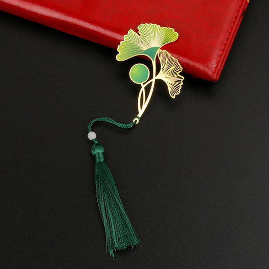 Brass Bookmarks Handcrafted Flower Design Green Bookmark with Tassel Gift for Teachers, Readers , Book Lovers, Student
