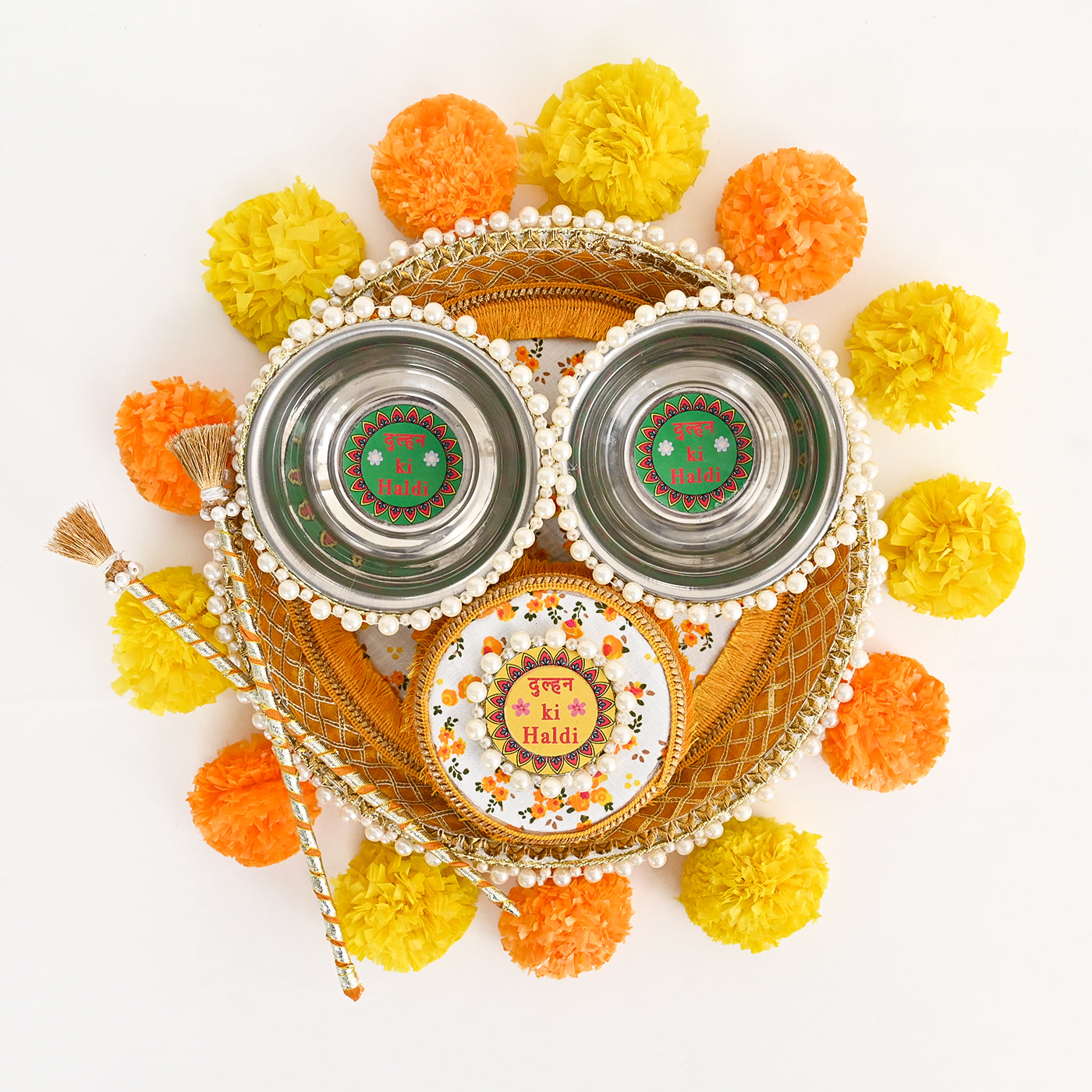 Floral Haldi Platter Small -Yellow