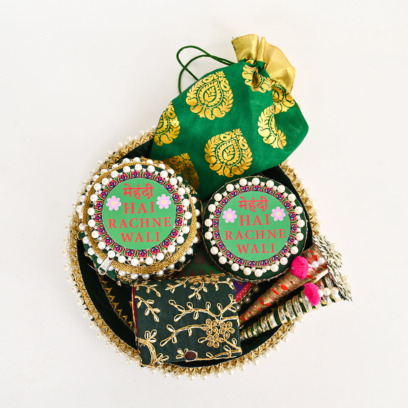Floral Mehndi Platter-Green