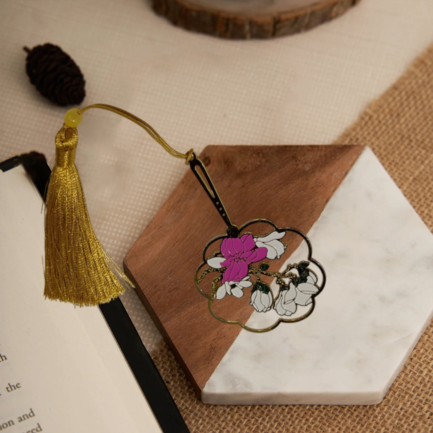 Brass Bookmarks Handcrafted Flower Design Multicolor Bookmark with Tassel Gift for Teachers, Readers , Book Lovers, Student
