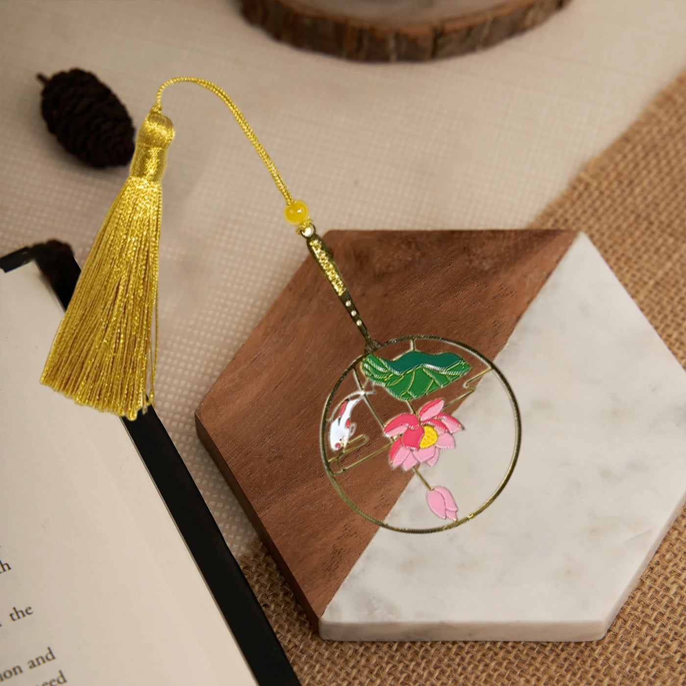 Brass Bookmarks Handcrafted Lotus Design Multicolor Bookmark with Tassel Gift for Teachers, Readers , Book Lovers, Student