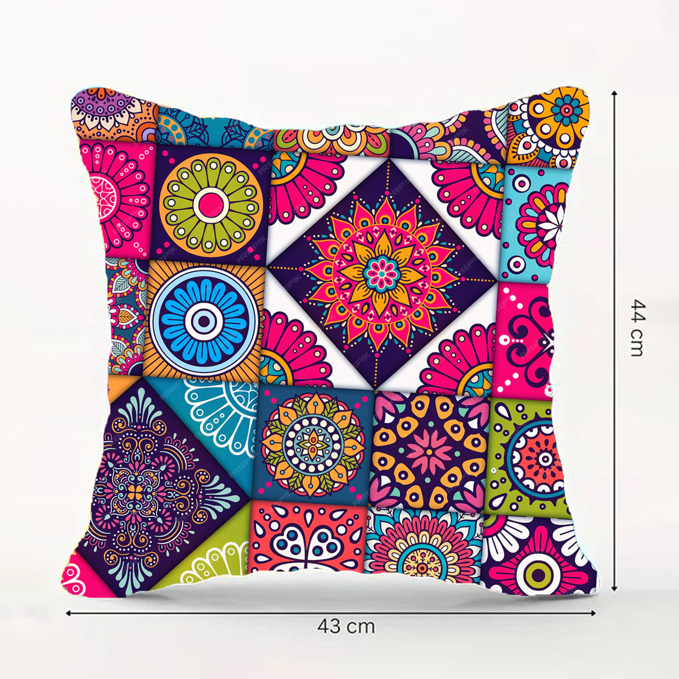 Cotton Cushion Cover | Throw Pillow Case 44 x 44 cm | Soft & Stylish (Multicolor Flower Printed)
