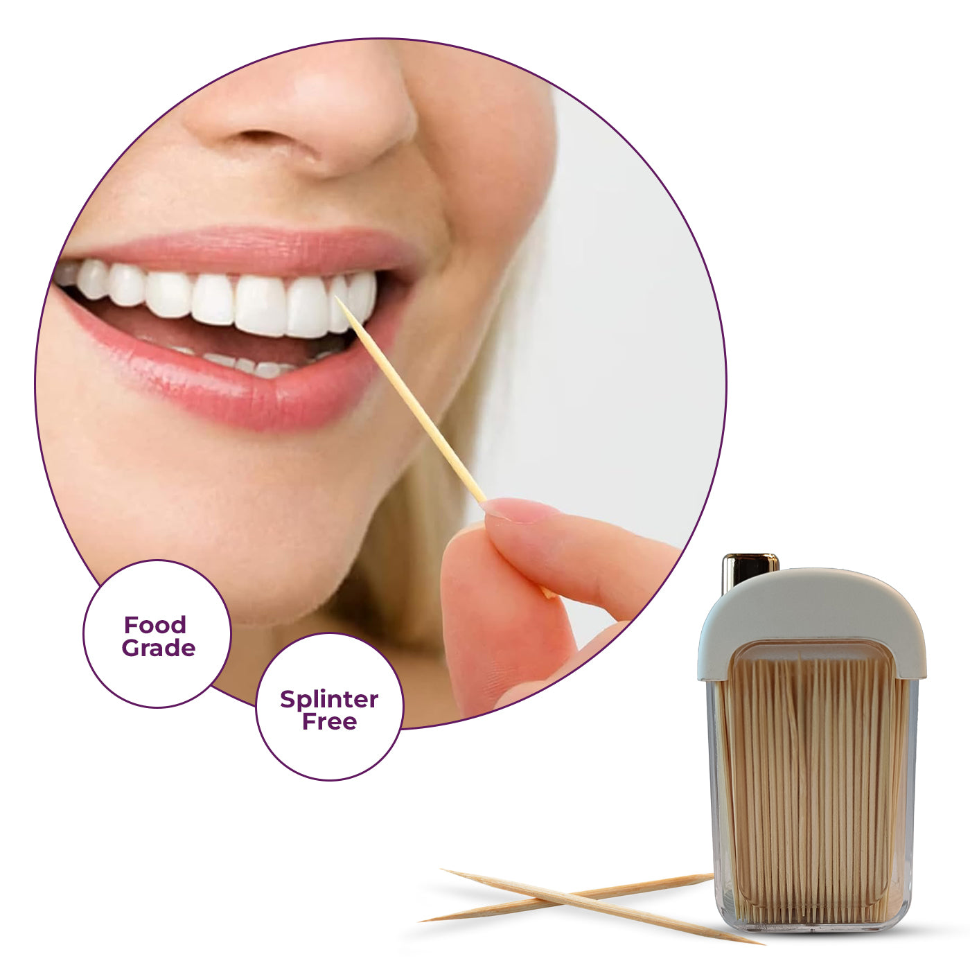 Plastic Toothpick Dispenser with 500 Toothpicks for Kitchen & Restaurant (White)