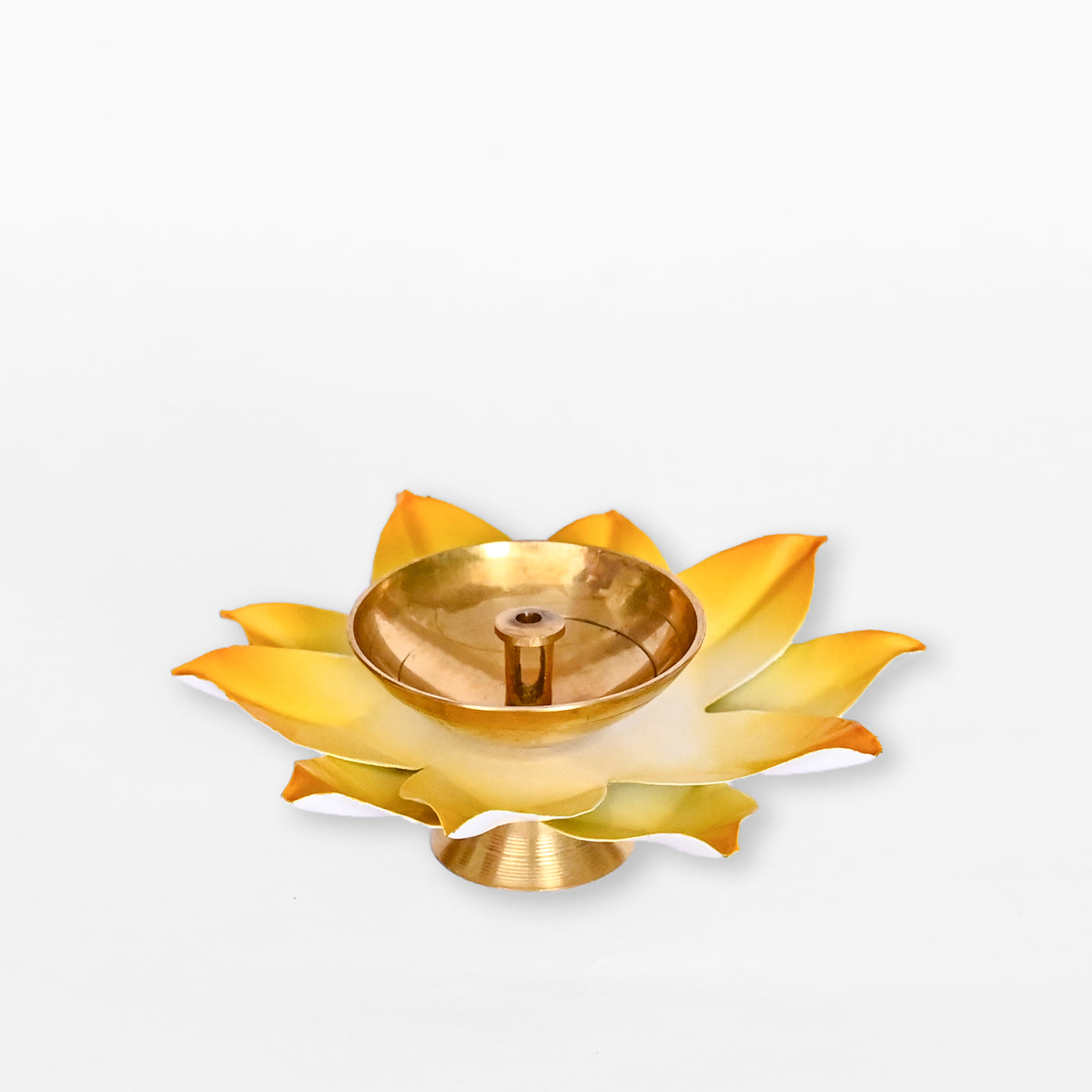 Yellow Lotus Shaped Diya Metal Diya for Home/ Temple/ Pooja Decoration (2 Piece)