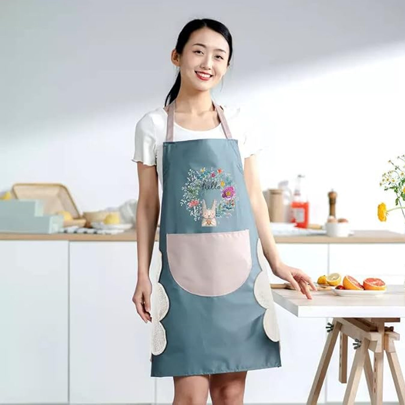 Waterproof Cooking Apron | Unisex Adjustable Apron with Front Pocket and Neck Strap | Side Coral Velvet Hands Towel for Kitchen, Cooking, Restaurant