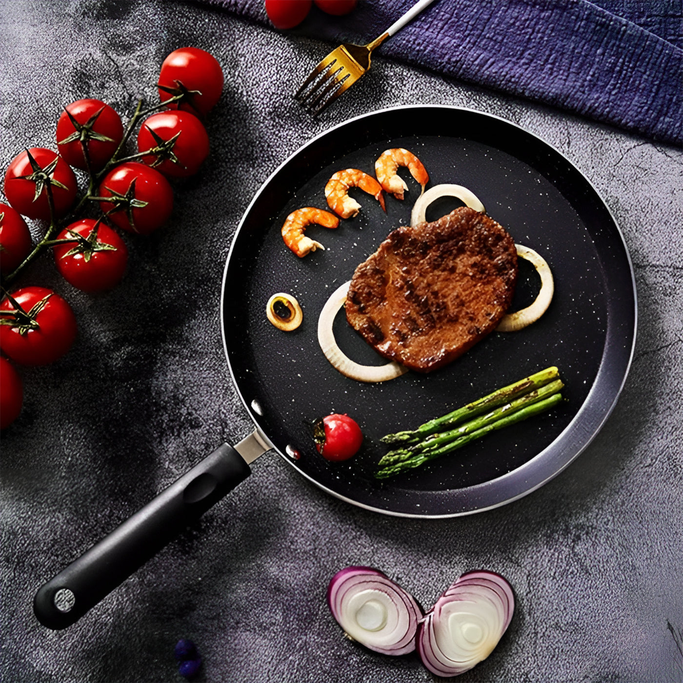 Non-Stick Fry Pan | Gas & Induction Compatible | Scratch Resistant | Sturdy Handles | Frying Pan Induction Base | Non-Stick Cookware (Black)
