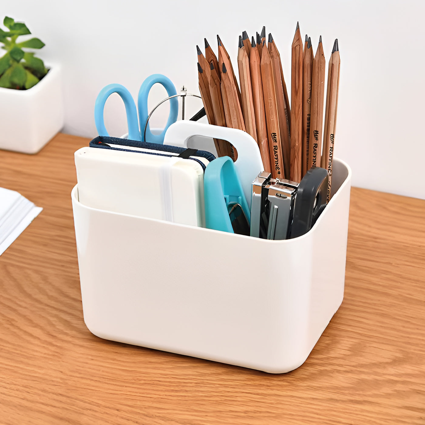 Multi-functional Plastic Desk and Bathroom Organizer 4 Compartments for Cosmetics, Pens, Pencils, and Toothpaste