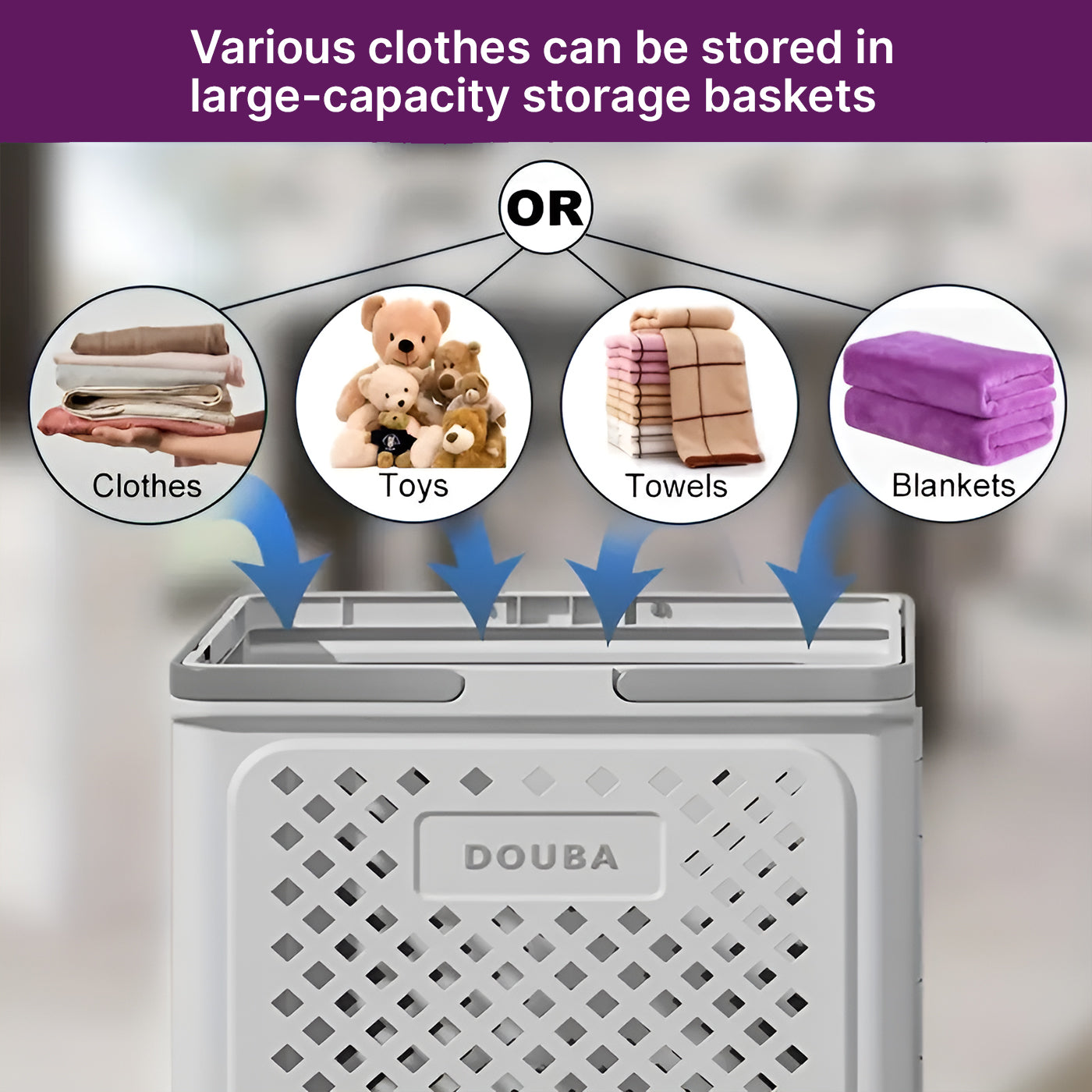 Foldable Plastic Laundry Basket Bathroom Clothes Storage with Wheels and Toy Organizer