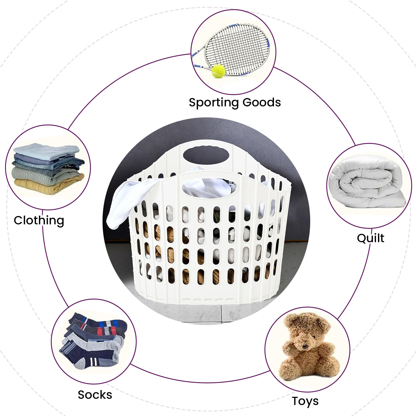 Plastic Foldable Laundry Basket for Clothes with Handle | Laundry Bag for Bathroom | Washing Clothes Storage Basket | Toy Storage Basket