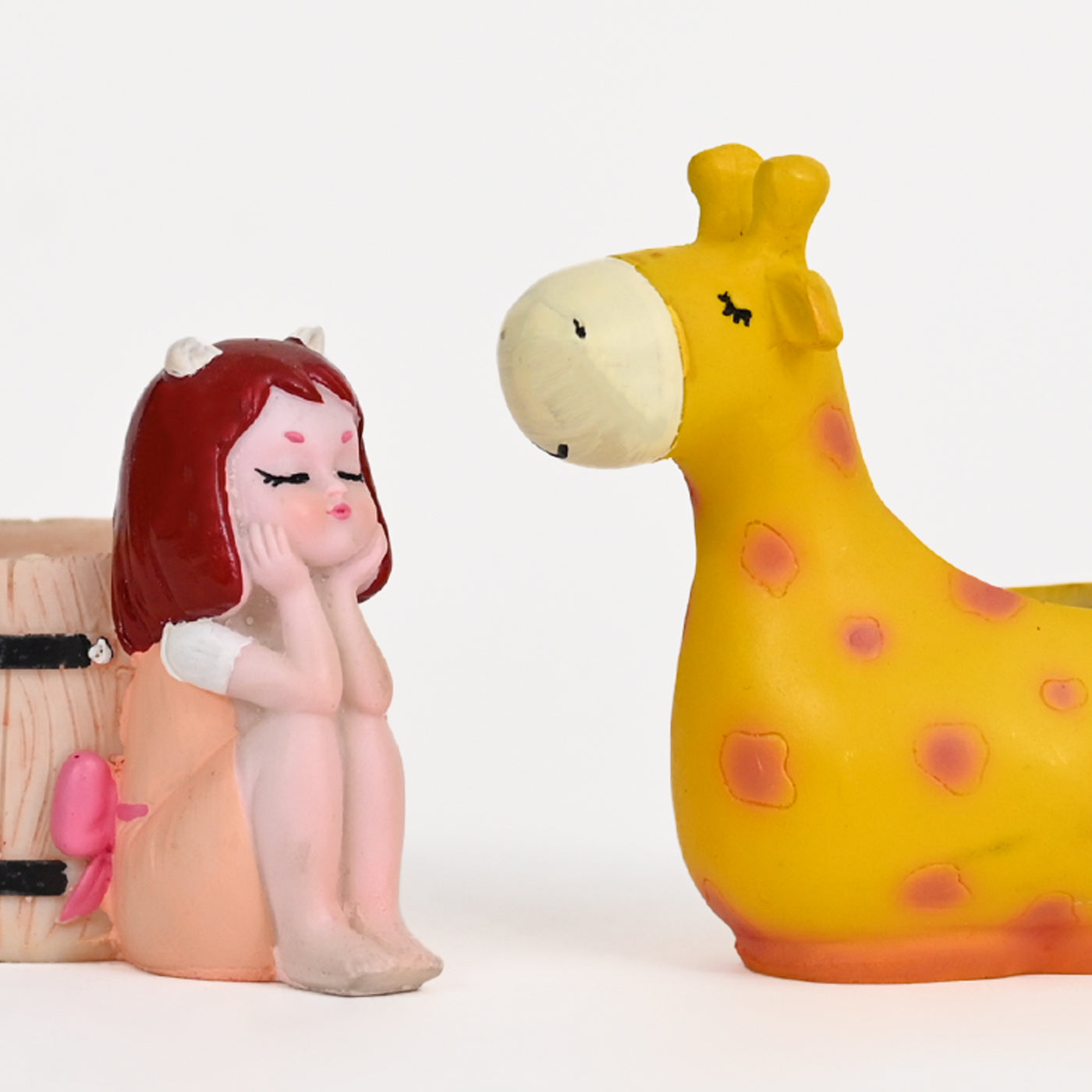 Cute Girl and Cute Giraffe Succulent Planter for Home Garden Office Desktop