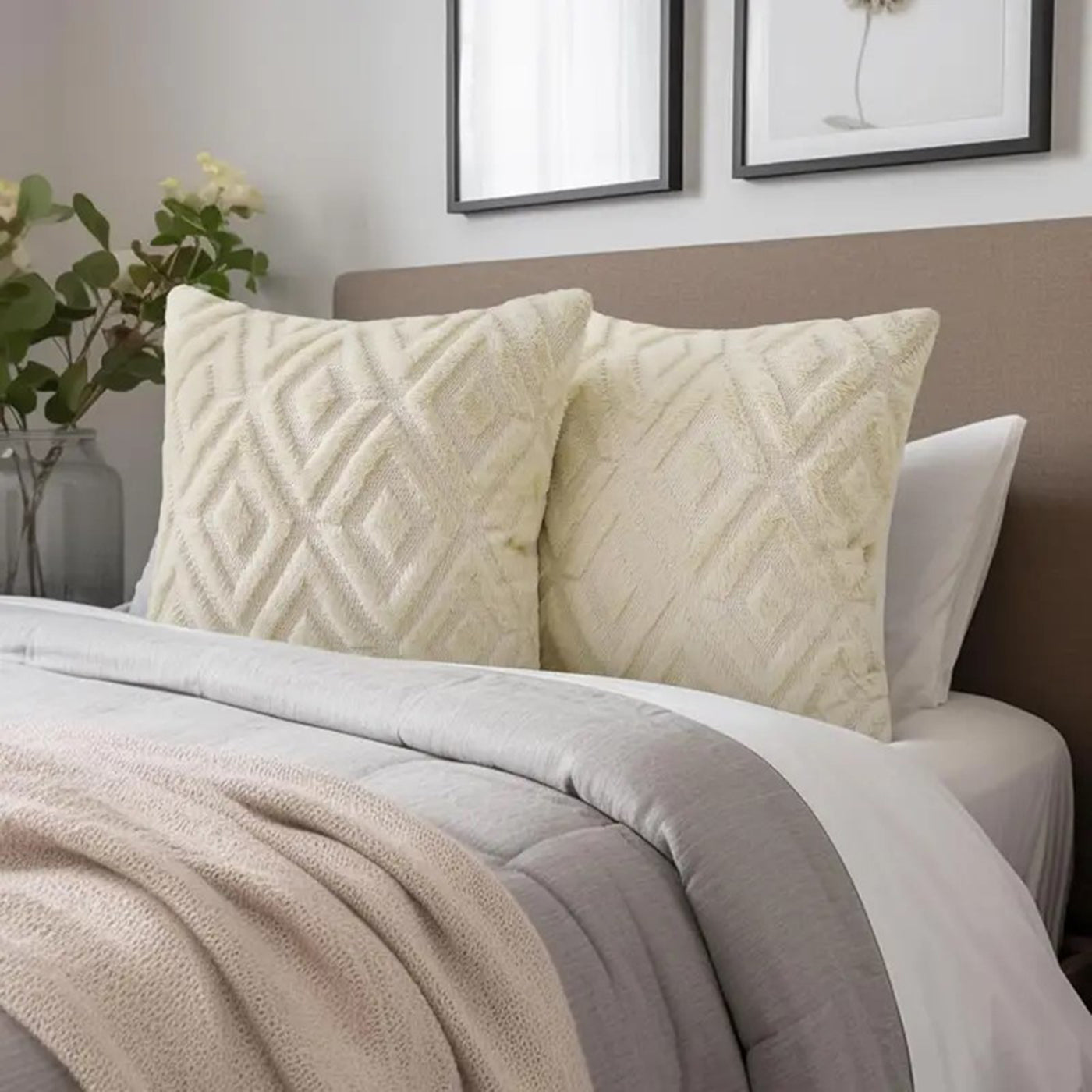 Cushion Cover | Soft Throw Pillow Case 42 x 42 cm | Sofa, Bedroom & Car Décor (White)