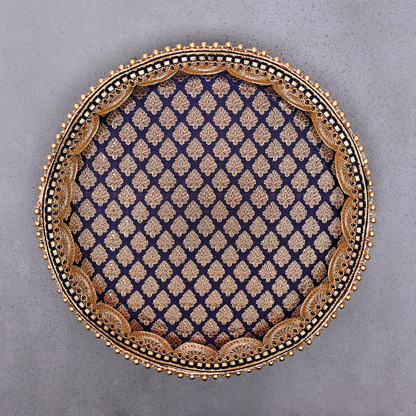 Stainless Steel Handcrafted Decorative Pooja Thali for Diwali Puja, Home, Temple, Mandir, Wedding, Bhai Dooj Decorative Puja Plate (Blue)