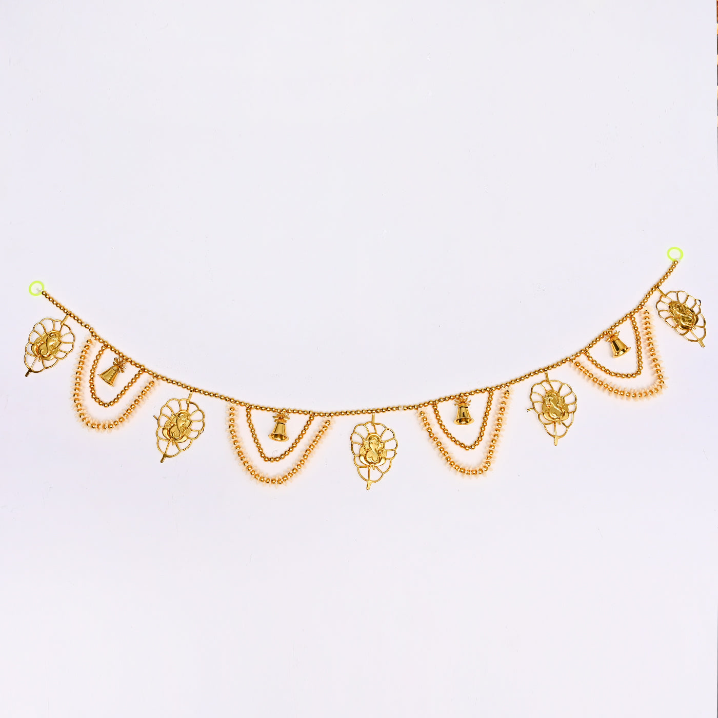 Decorative Hand-Woven Flower Toran with Bell and Lord Ganesha