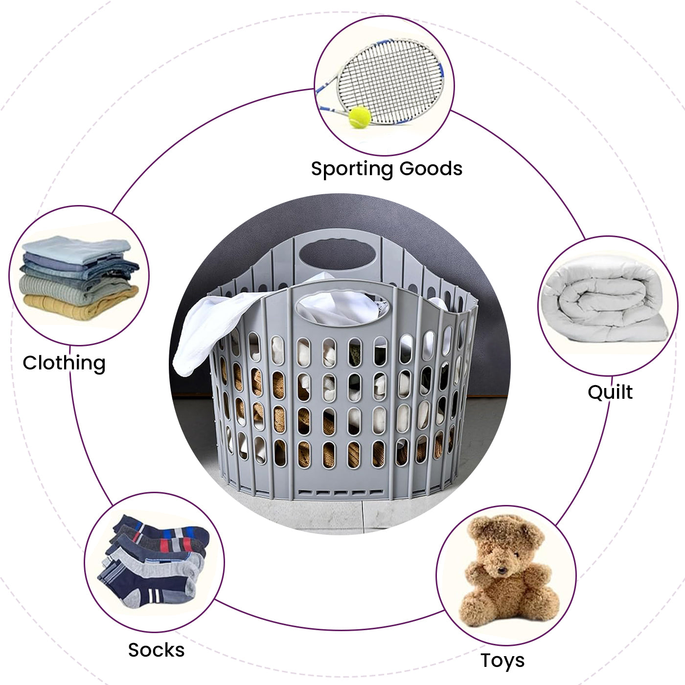 Plastic Foldable Laundry Basket for Clothes with Handle | Laundry Bag for Bathroom | Washing Clothes Storage Basket | Toy Storage Basket