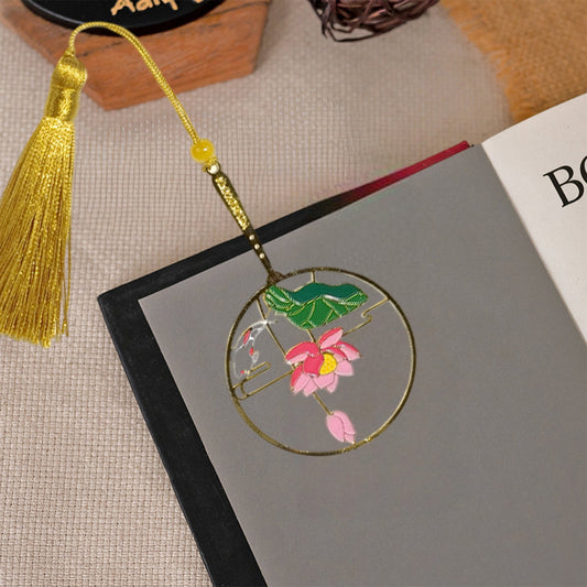 Brass Bookmarks Handcrafted Lotus Design Multicolor Bookmark with Tassel Gift for Teachers, Readers , Book Lovers, Student
