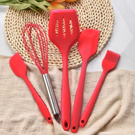 Silicone Spatula Set of 5 | Heat-Resistant, Non-Stick & BPA-Free | Flexible & Durable Kitchen Utensils for Cooking, Baking & Mixing (Red)